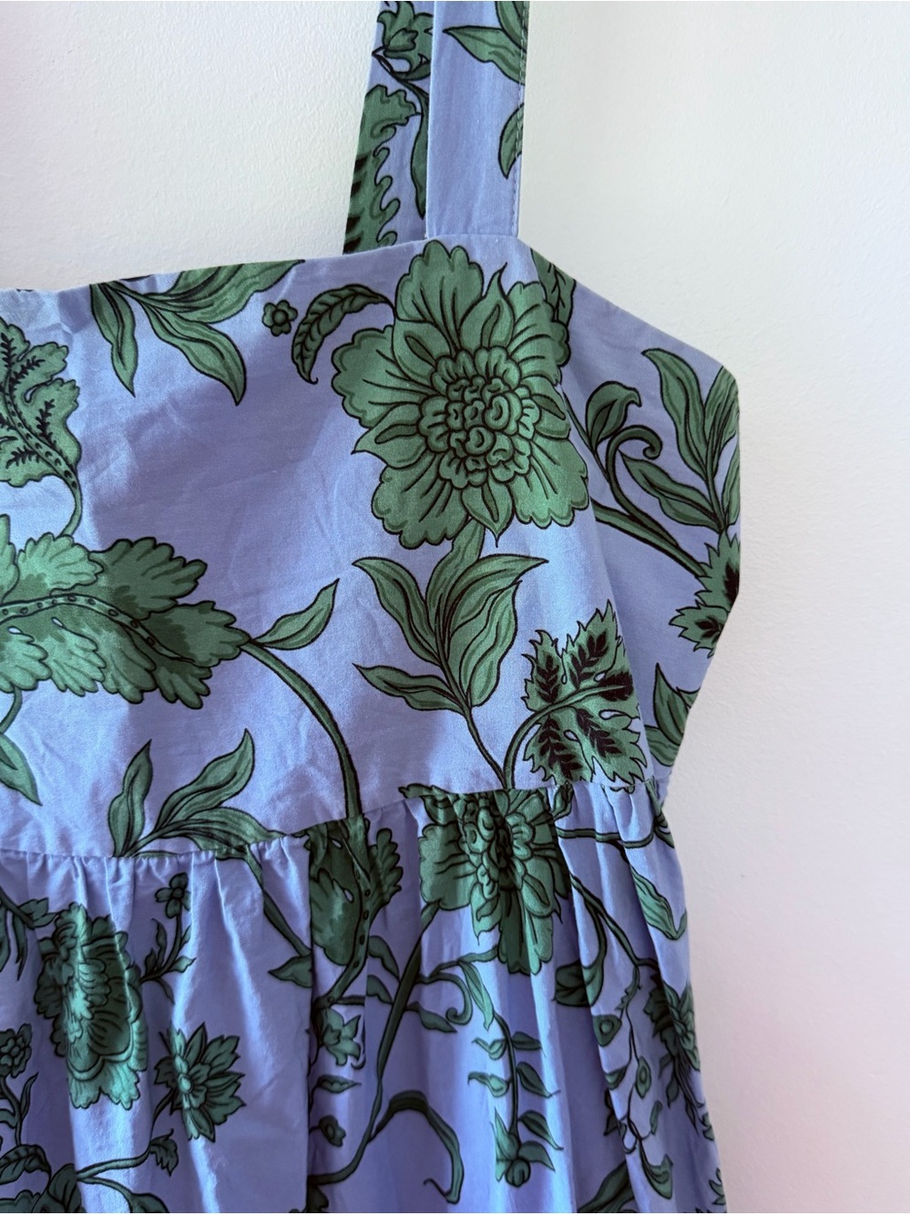 Zara Botanical Blue w/Green Floral Print Cotton Midi/Maxi Dress Size S - Picture 3 of 9